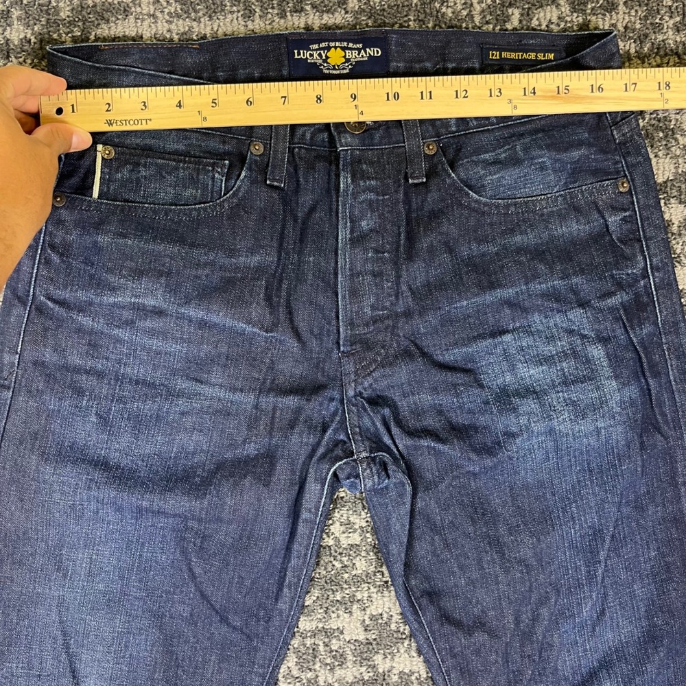 Lucky Brand 121 Heritage Slim Jeans Mens 32x32 Dark Indigo Denim Button Fly - Picture 5 of 14